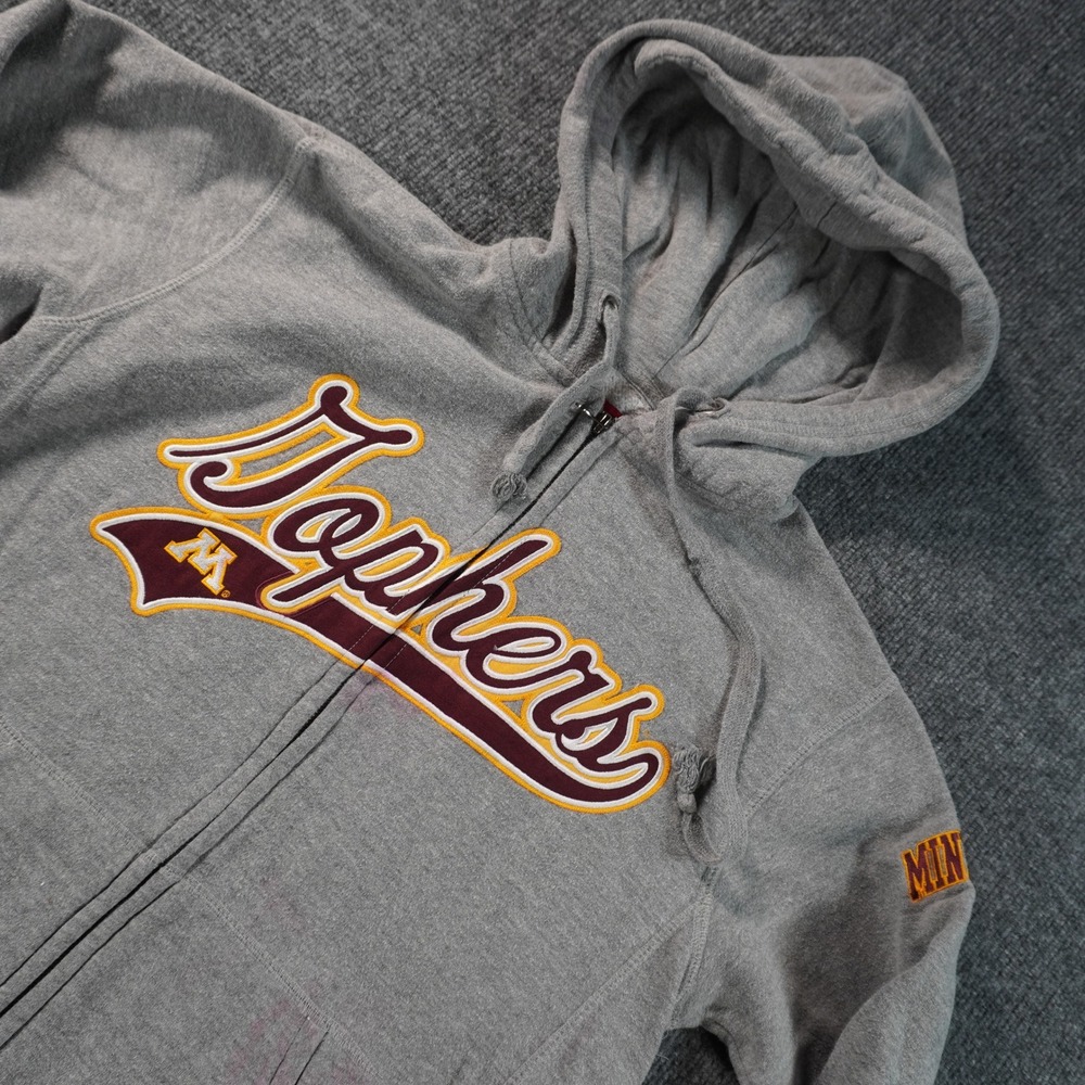 Vintage Minnesota Gophers Hoodie Mens Small Gray Full Zip Sportswear Spell Out